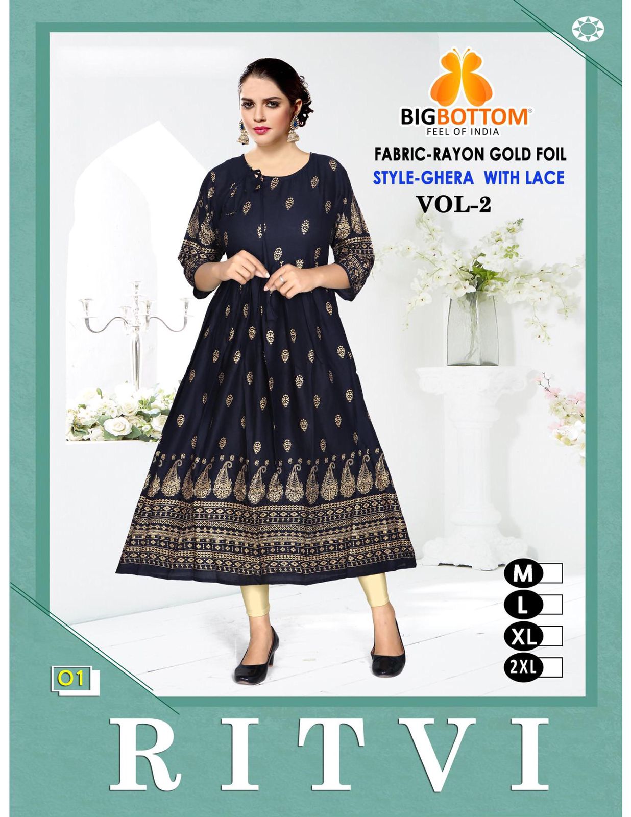 Big Bottom Ritvi 2 Fancy Casual Wear Rayon Gold Printed Kurti Collection 